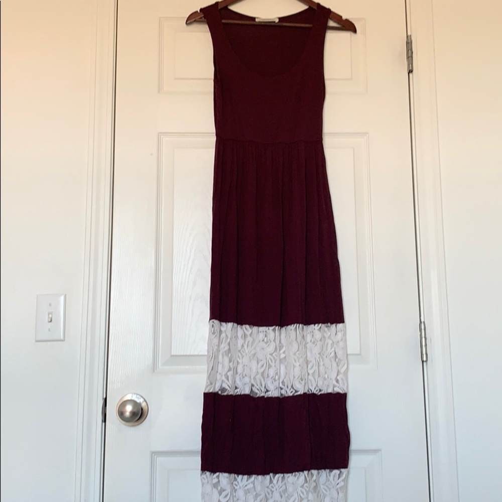 Maroon & White Lace Maxi Dress